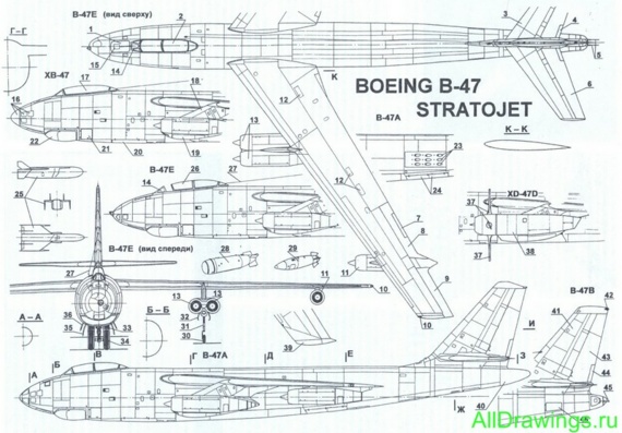 Boeing B-47 Stratojet drawings (figures) of the aircraft
